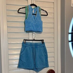 Zenana Outfitters Sky Blue Ribbed Set